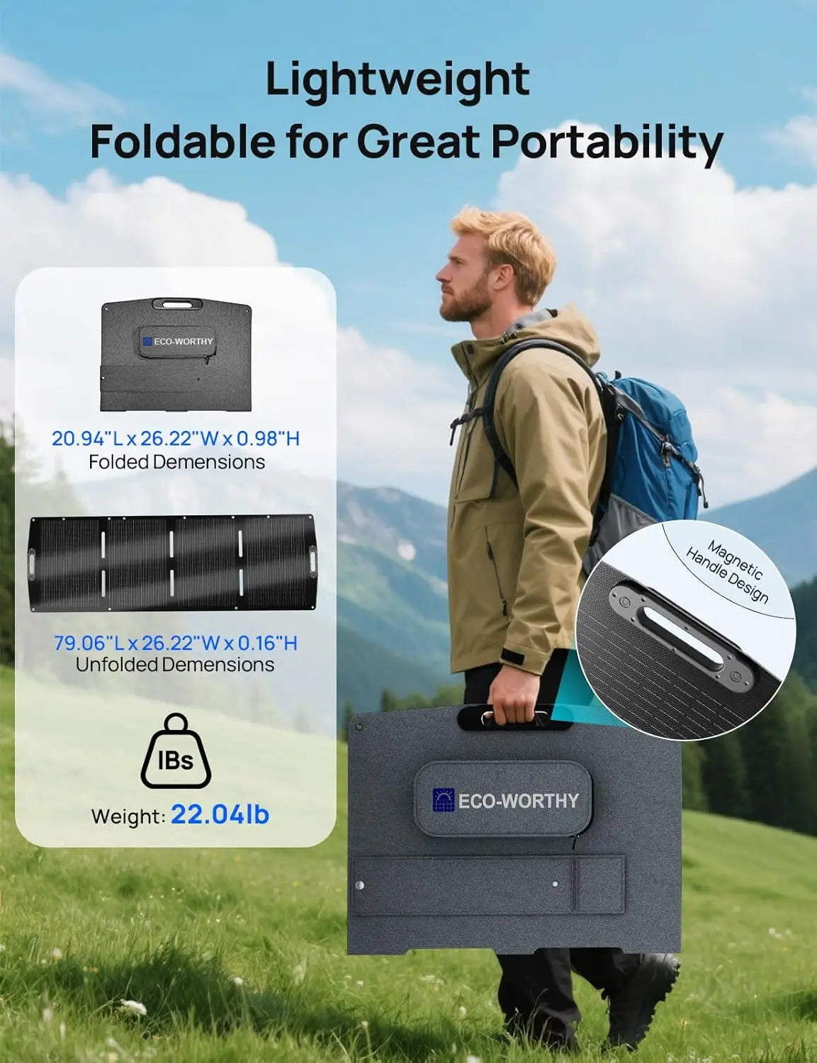 ECO-WORTHY 200W Portable Solar Panel for Power Stations,IP65 Waterproof & Lightweight with Adjustable Kickstand for Off Grid