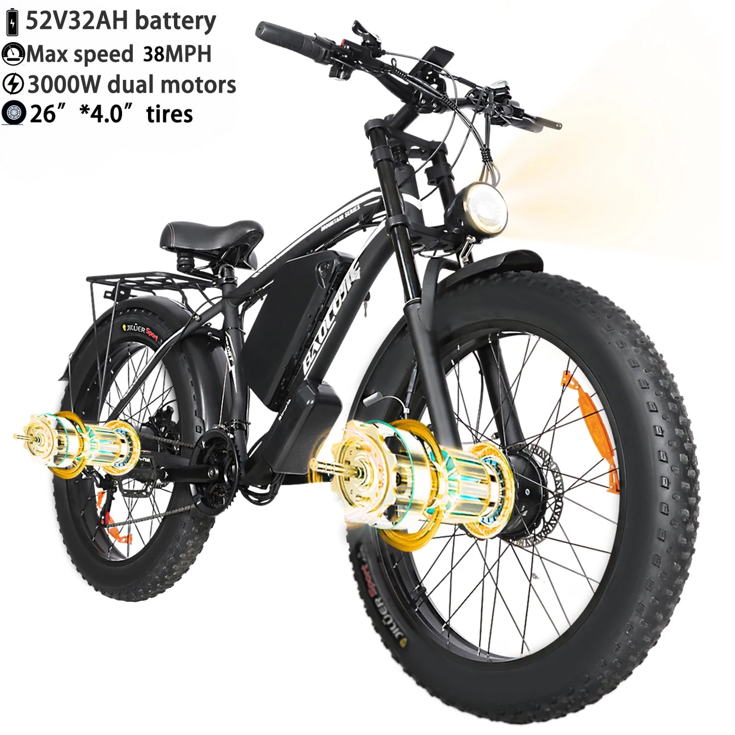 BAOLUJIE Moto Electric Bicycle Peak 1500/3000/5000W 48V/52V/60V Battery 35-45MPH Electric Bike E-Bike Adult Electric Motorcycle