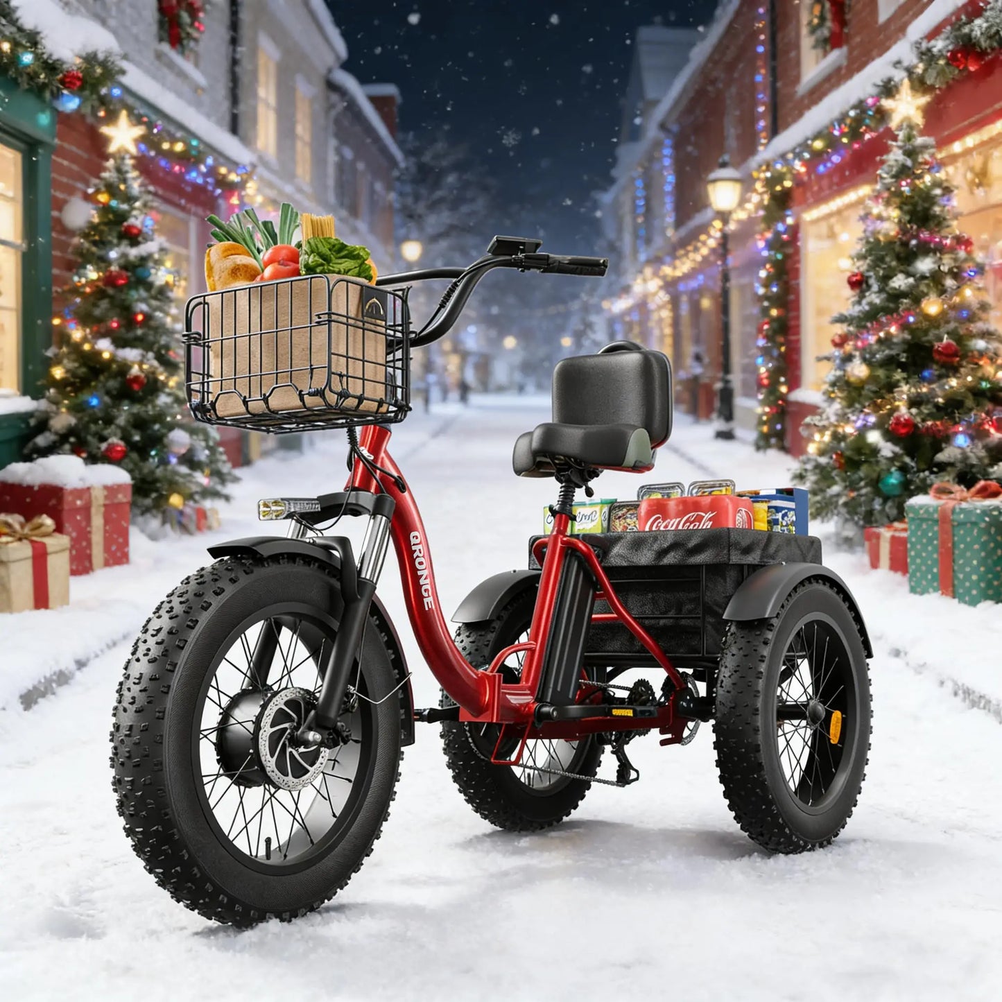 QRONGE Lava Electric Tricycle For Adults 960W Peak 36V 15AH Battery 50 Miles Range With Large Rear Basket Electric Trike
