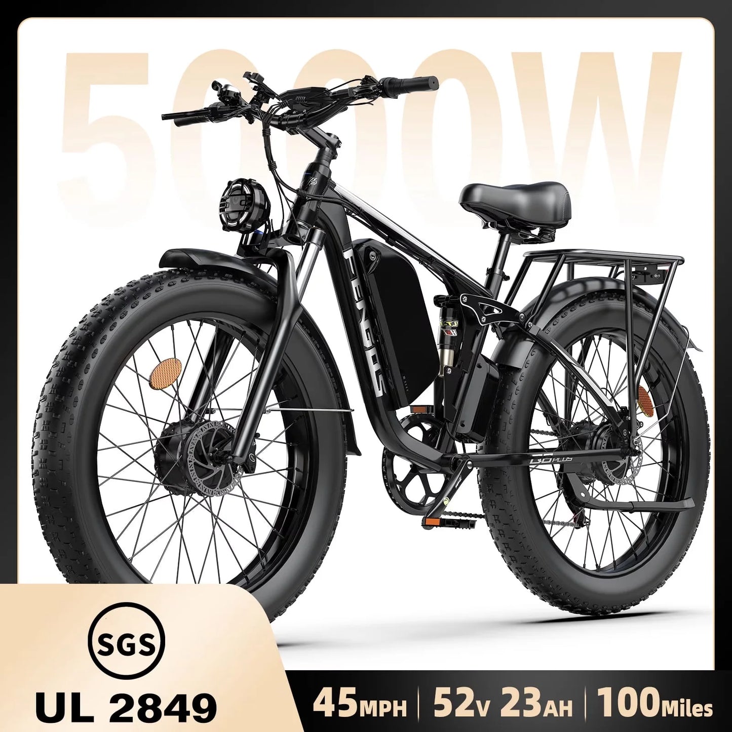 FENGQS Q8PLUS 6000W\5000W dual motor mountain electric vehicle 60V1200WH large battery, 100 kilometer range, hydraulic disc brake with turn signal.Fully shock-absorbing structure