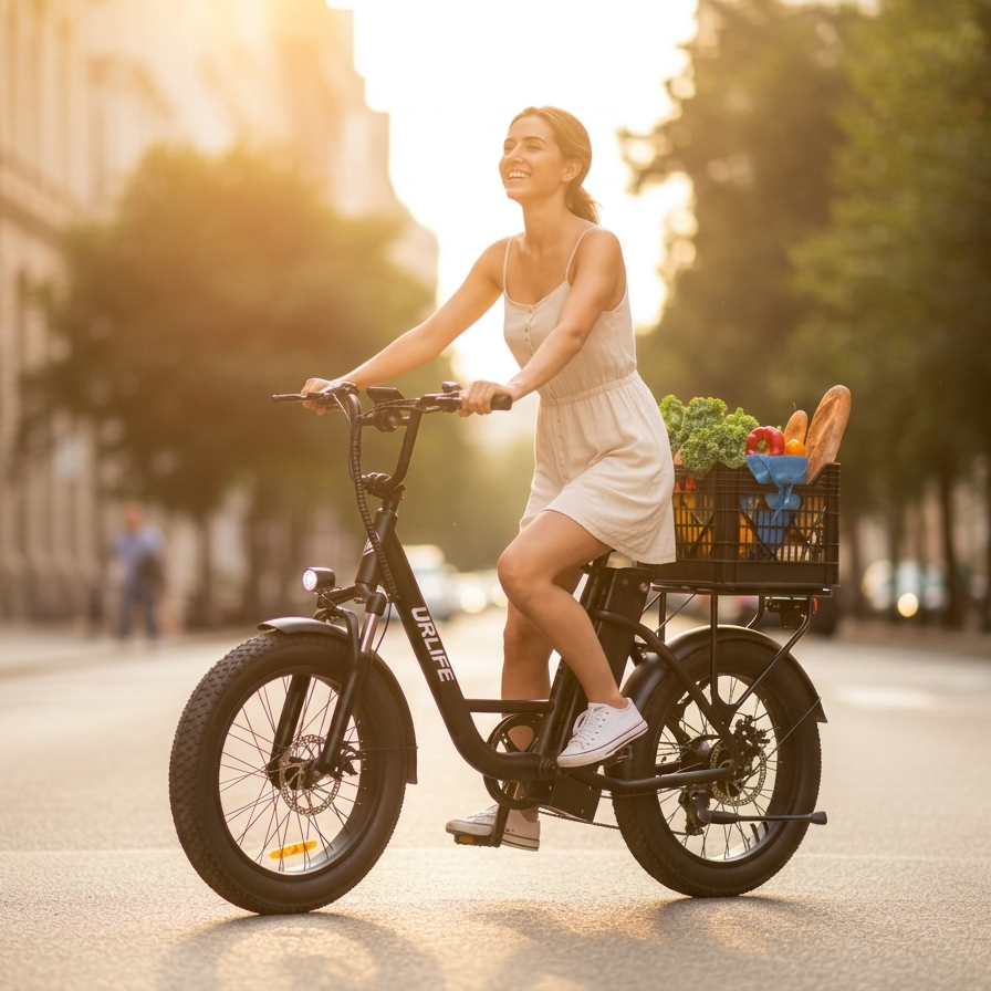 URLIFE 1000W E20 Electric Bike | 48V 13Ah Removable Battery, 28MPH, 20''X3" Fat Tire, 7-Speed E-Bike with Dual Disc Brake