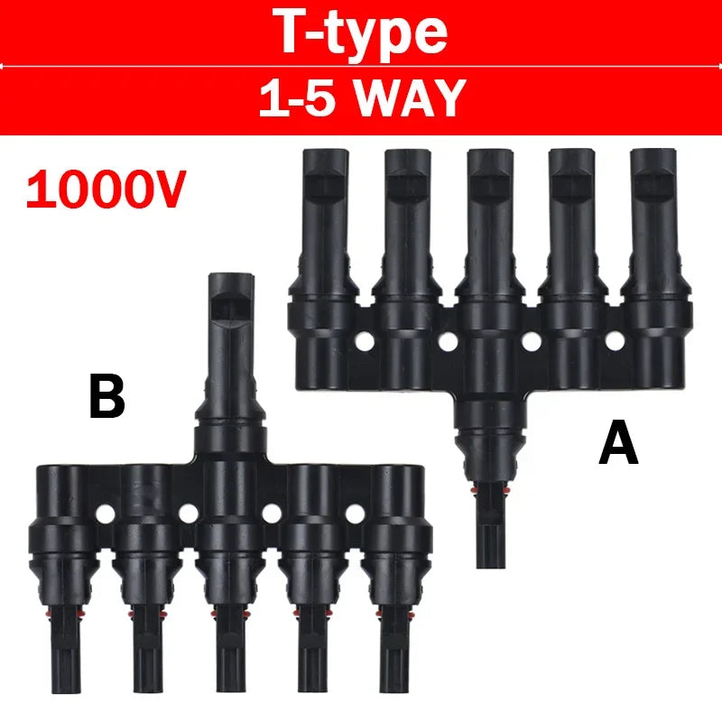 Photovoltaic Solar PV Connector Kit - Y/T Type, 30A 1000V, 3/4/5/6/7 Way Branch, for PV/MC Cable 2.5/4/6mm², Battery Module