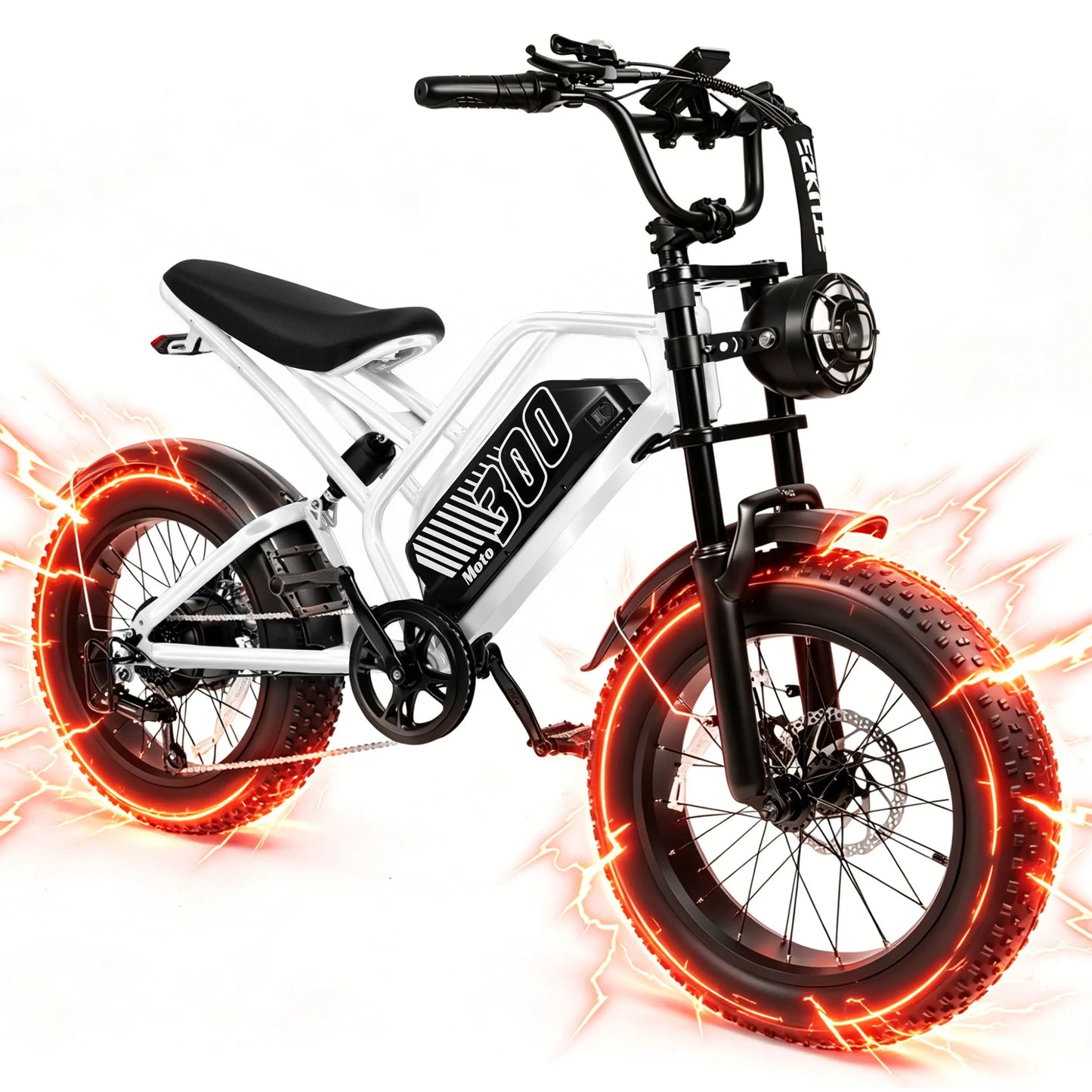 ESKUTE V300 Electric Dirt Bike, 35MPH,52V20.8Ah Battery, 20" x4.0 Fat Tire,1500W, 7-Speed Dual Suspension  Motorcycle, 80 Mil