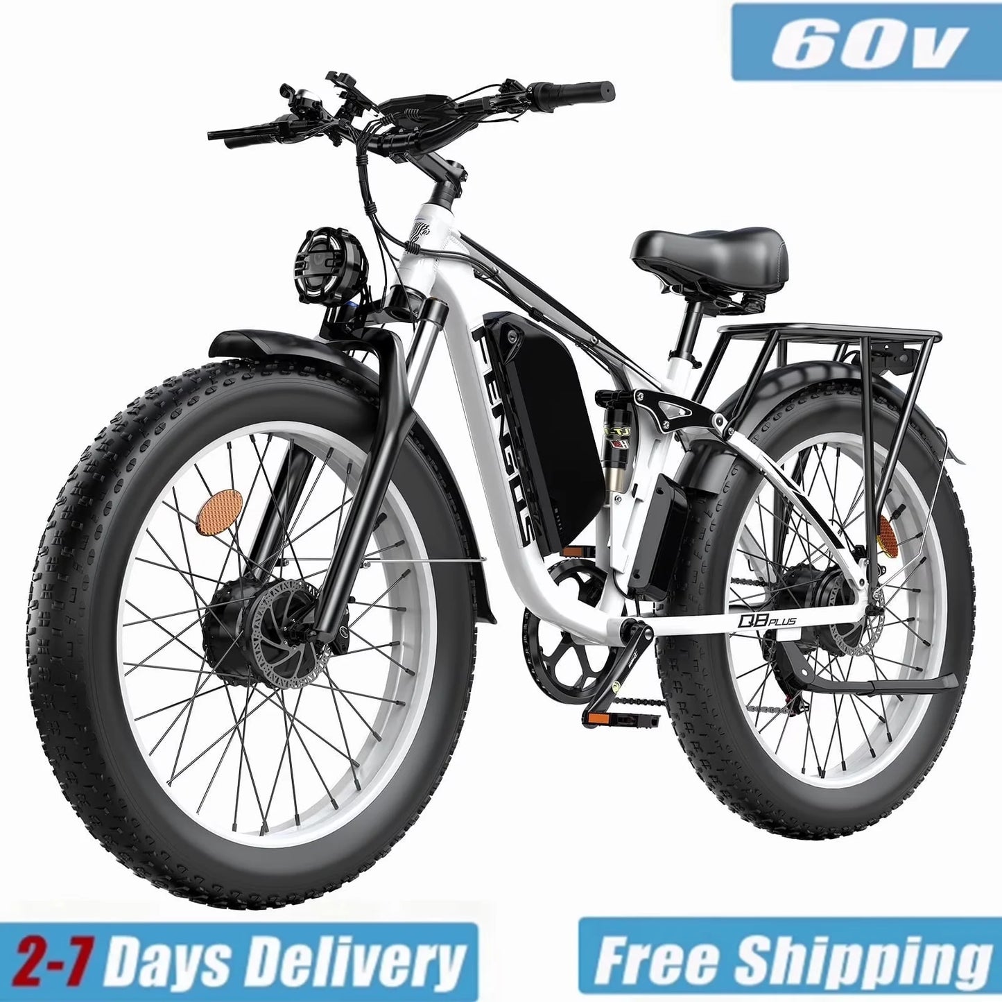 FENGQS Q8PLUS 6000W\5000W dual motor mountain electric vehicle 60V1200WH large battery, 100 kilometer range, hydraulic disc brake with turn signal.Fully shock-absorbing structure