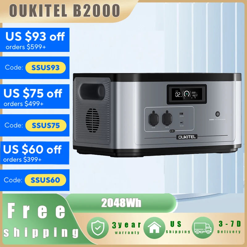 OUKITEL B2000 Additional battery pack Portable Power Station Solar Generator 2048Wh capacity Battery Home Backup Outdoor Camping