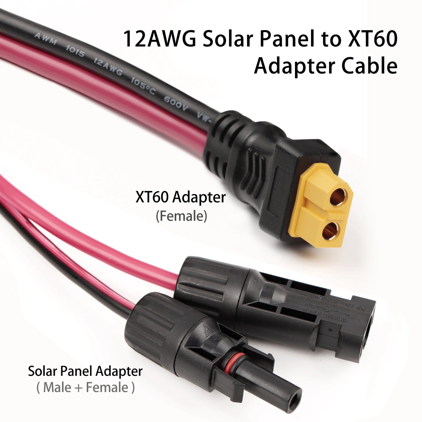 XT60 Female to Solar Panel Connector 12AWG Power Cord Energy Storage Charging Cable Photovoltaic Cells Solar System Accessories