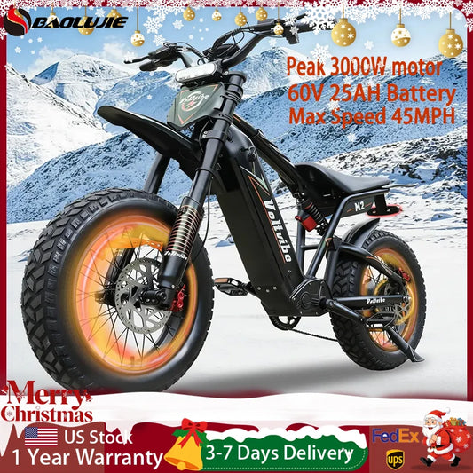 BAOLUJIE Moto Electric Bicycle Peak 1500/3000/5000W  48V/52V/60V Battery 35-45MPH Electric Bike E-Bike Adult Electric Motorcycle