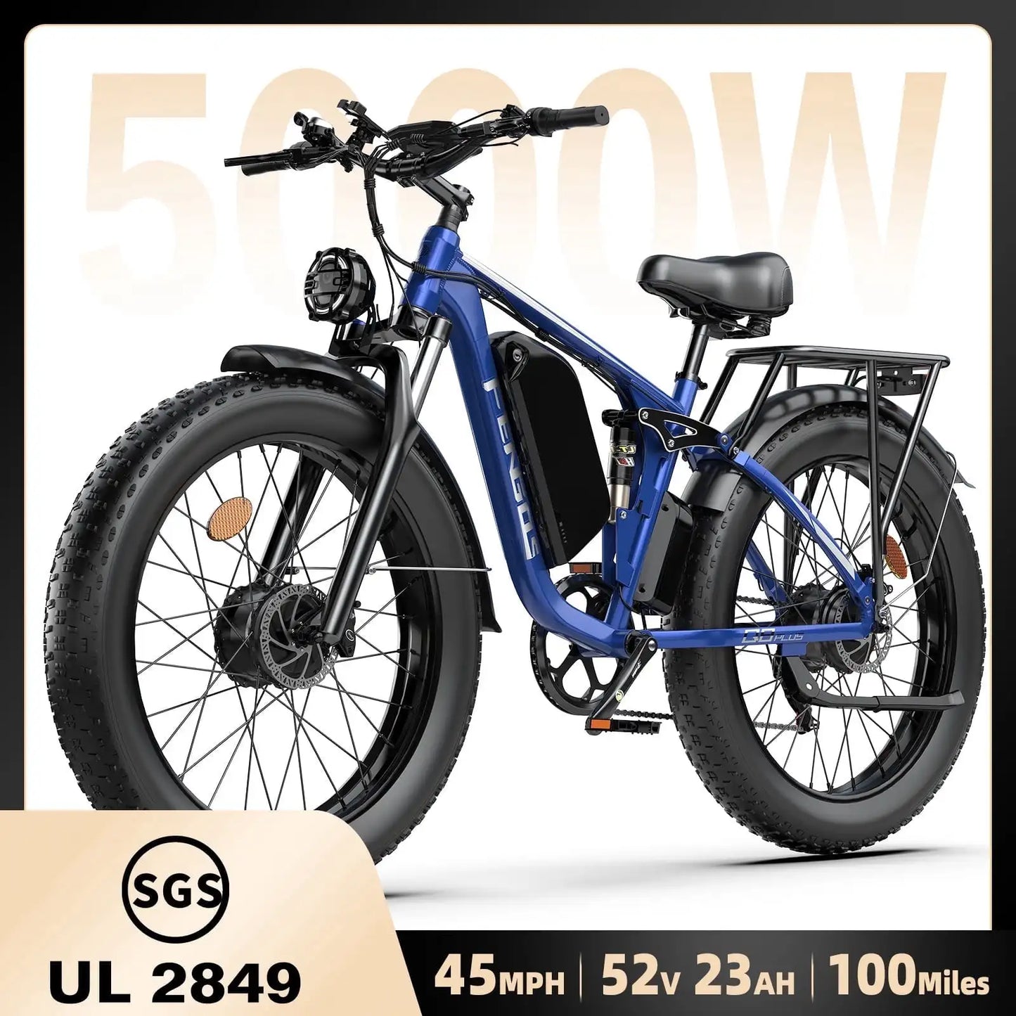 FENGQS Q8PLUS 6000W\5000W dual motor mountain electric vehicle 60V1200WH large battery, 100 kilometer range, hydraulic disc brake with turn signal.Fully shock-absorbing structure
