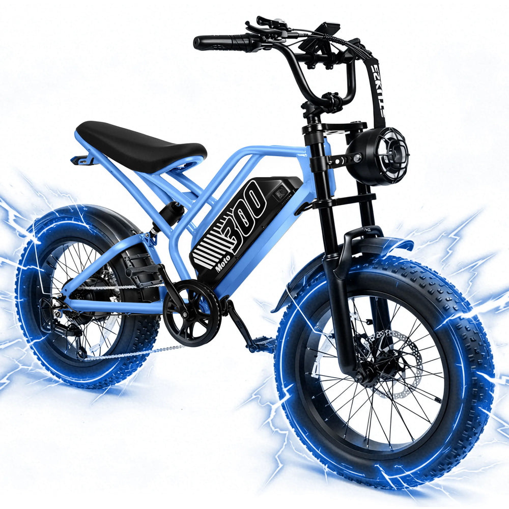 ESKUTE V300 Electric Dirt Bike, 35MPH,52V20.8Ah Battery, 20" x4.0 Fat Tire,1500W, 7-Speed Dual Suspension  Motorcycle, 80 Mil