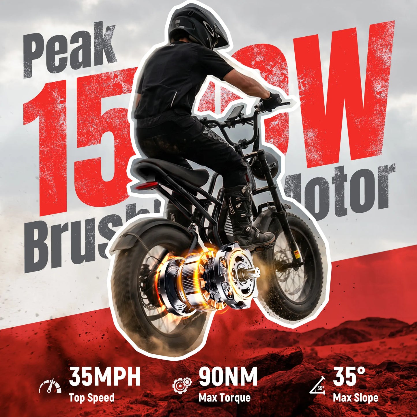 ESKUTE V300 Electric Dirt Bike, 35MPH,52V20.8Ah Battery, 20" x4.0 Fat Tire,1500W, 7-Speed Dual Suspension  Motorcycle, 80 Mil