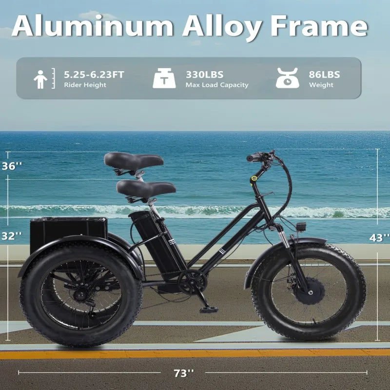 PEAK 1000W Foldable Electric Trike for Adults 50-Mile Range 48V 15AH Removable Battery&7-Speed Gearing 20"X4.1"Fat Tire Tricycle