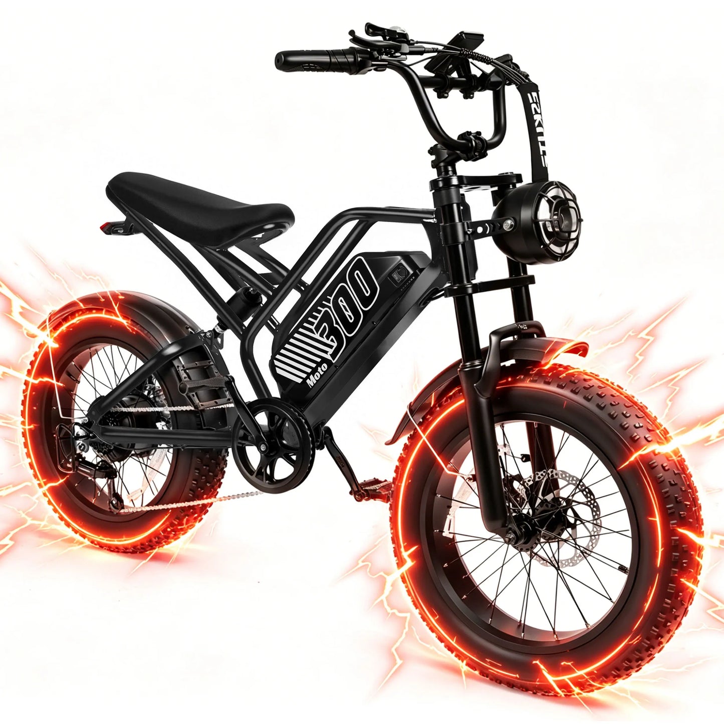 ESKUTE V300 Electric Dirt Bike, 35MPH,52V20.8Ah Battery, 20" x4.0 Fat Tire,1500W, 7-Speed Dual Suspension  Motorcycle, 80 Mil