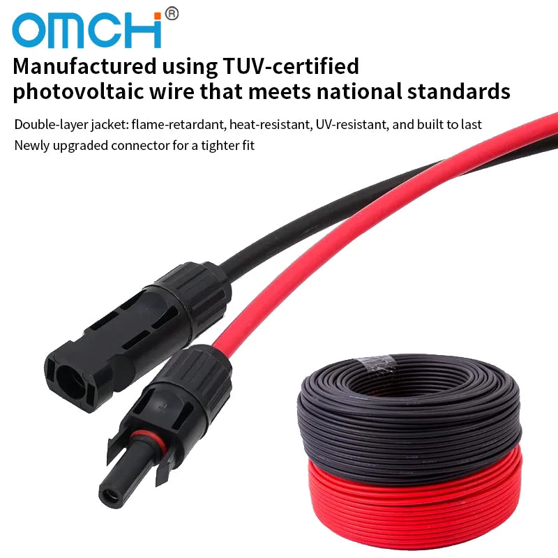 OMCH 1 Pair Aluminum Alloy Double Ends Solar Extension Cable with Connector 1/3/5m 10/12AWG 1000V Solar Cable Photovoltaic Wire