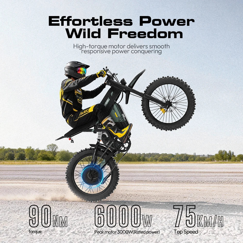 SLDBK R6000 Electric Dirt Bike Adult Electric Mountain Bike 6000W Motor 60V 30AH Ebike Off-Road Dual Suspension Electric Bicycle