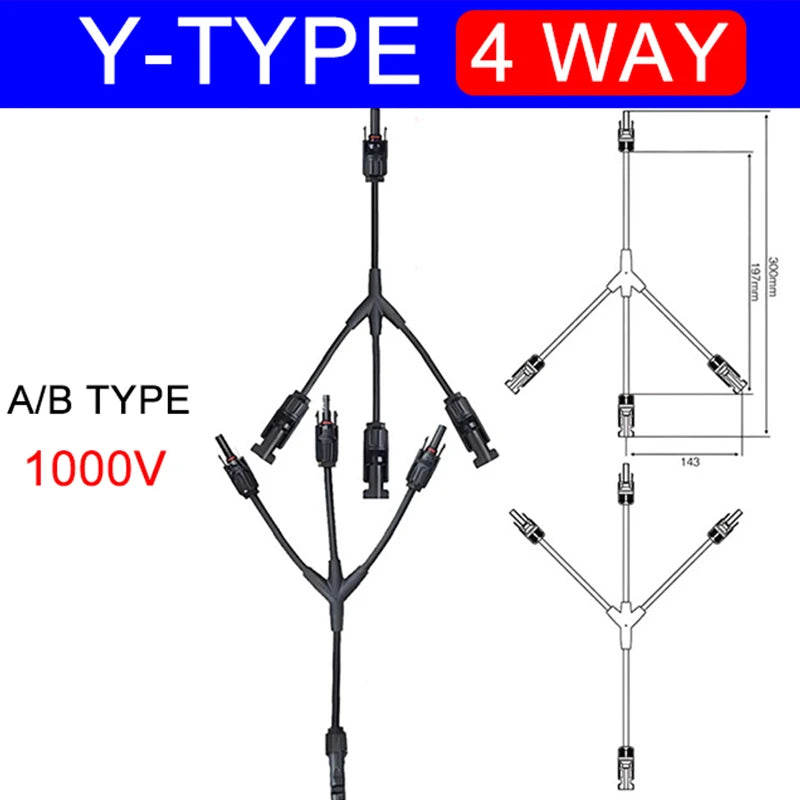 1Sets Photovoltaic Solar Connector 1000V 30A Male Female 3-Way 4-Way 5-Way Plug DC PV Y Type 1 To 2/3/4 Adapter