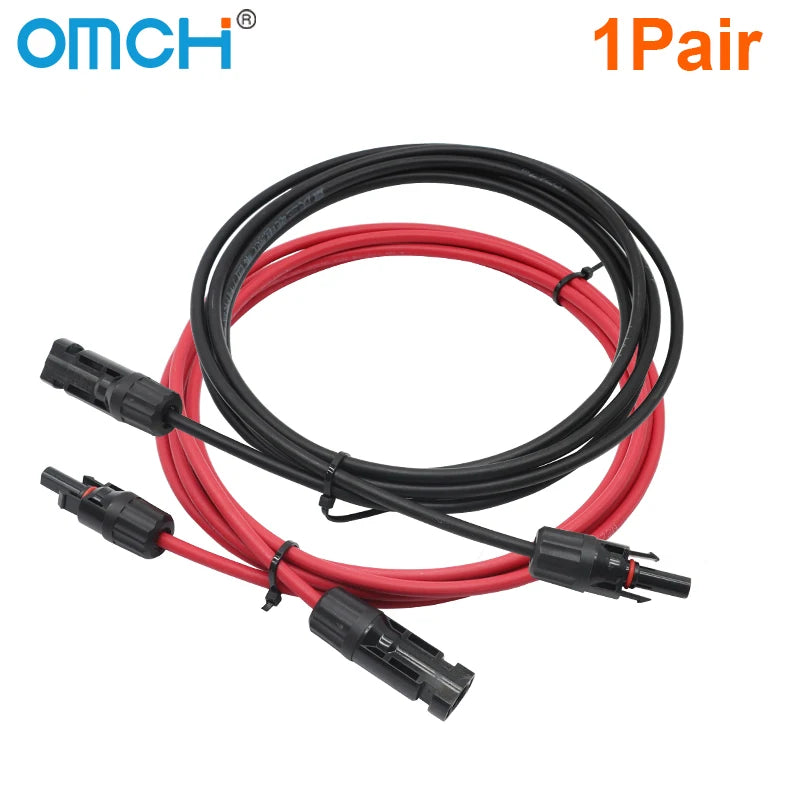 OMCH 1 Pair Aluminum Alloy Double Ends Solar Extension Cable with Connector 1/3/5m 10/12AWG 1000V Solar Cable Photovoltaic Wire