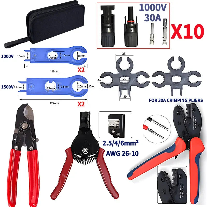Photovoltaic Solar PV Connector Kit - Y/T Type, 30A 1000V, 3/4/5/6/7 Way Branch, for PV/MC Cable 2.5/4/6mm², Battery Module