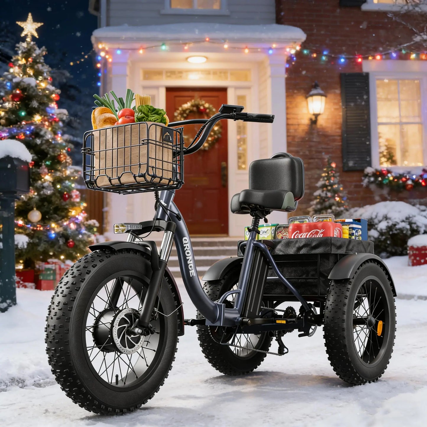QRONGE Lava Electric Tricycle For Adults 960W Peak 36V 15AH Battery 50 Miles Range With Large Rear Basket Electric Trike