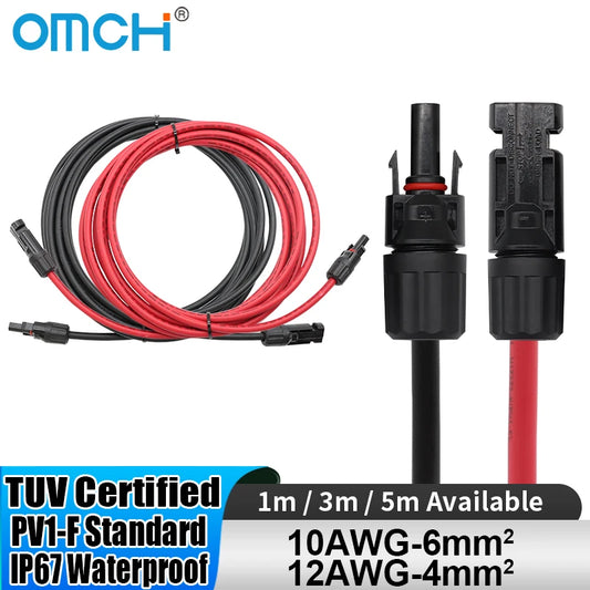 OMCH 1 Pair Aluminum Alloy Double Ends Solar Extension Cable with Connector 1/3/5m 10/12AWG 1000V Solar Cable Photovoltaic Wire