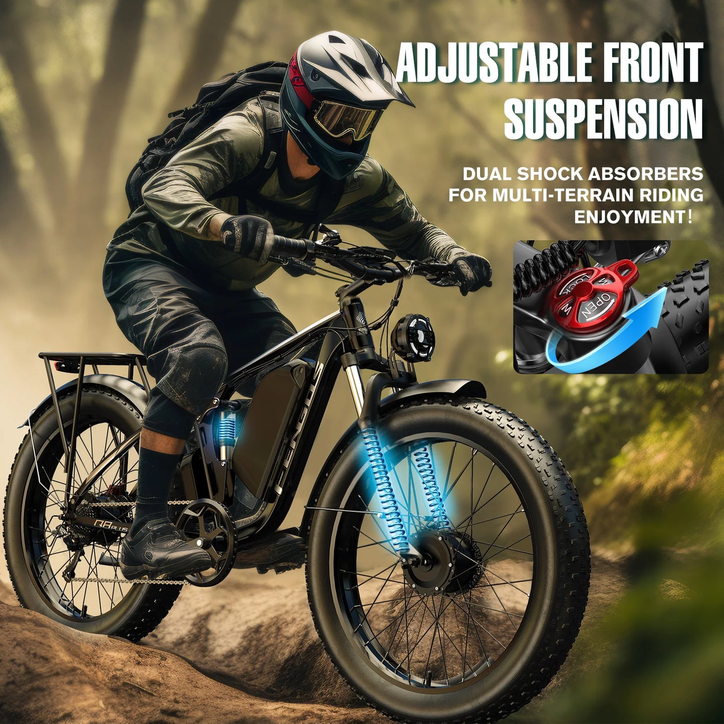 FENGQS Q8PLUS 6000W\5000W dual motor mountain electric vehicle 60V1200WH large battery, 100 kilometer range, hydraulic disc brake with turn signal.Fully shock-absorbing structure