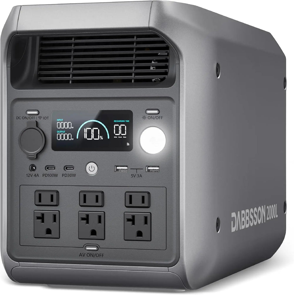 DABBSSON Portable Power Station 2000L, 2048Wh Semi-Solid LiFePO4 Battery, 2200W AC Output 6, 3300W Power Boost, 1 Hr Fast Charge, Solar Generator for Home Backup, Camping & RVs