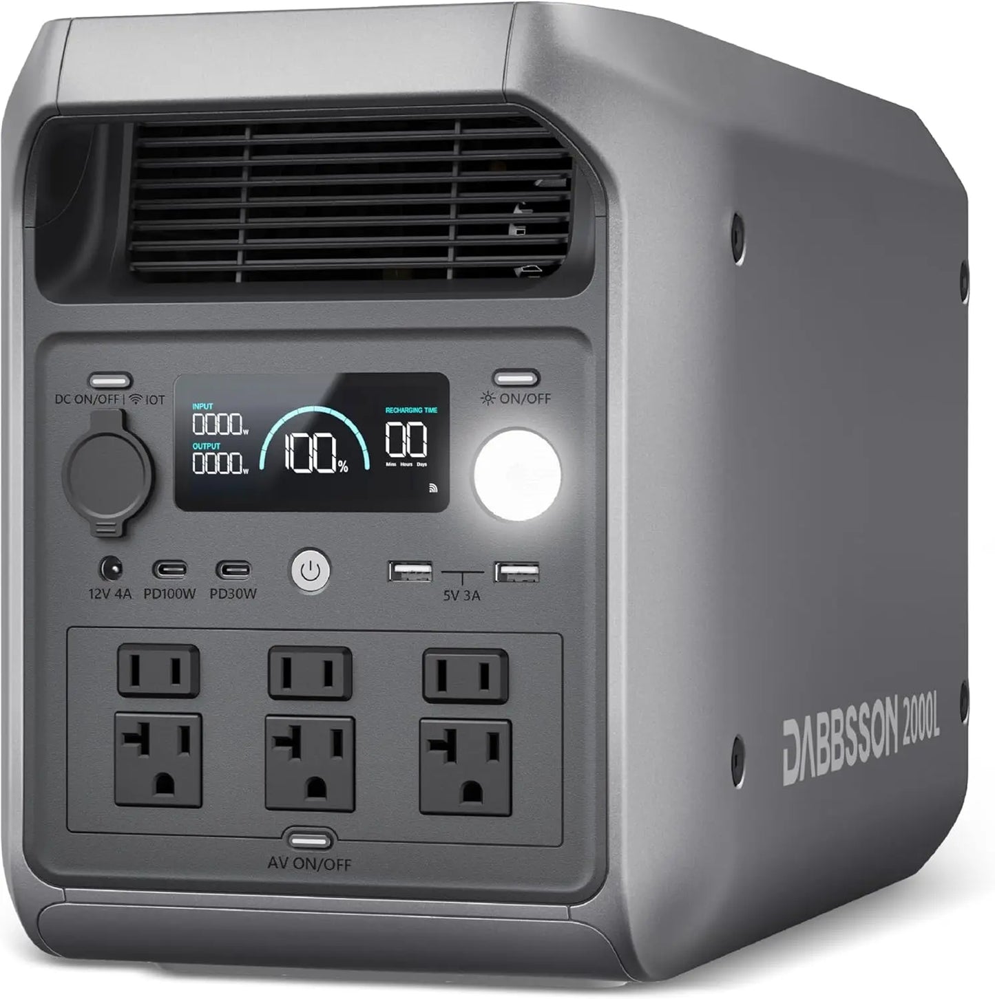 DABBSSON Portable Power Station 2000L, 2048Wh Semi-Solid LiFePO4 Battery, 2200W AC Output 6, 3300W Power Boost, 1 Hr Fast Charge, Solar Generator for Home Backup, Camping & RVs