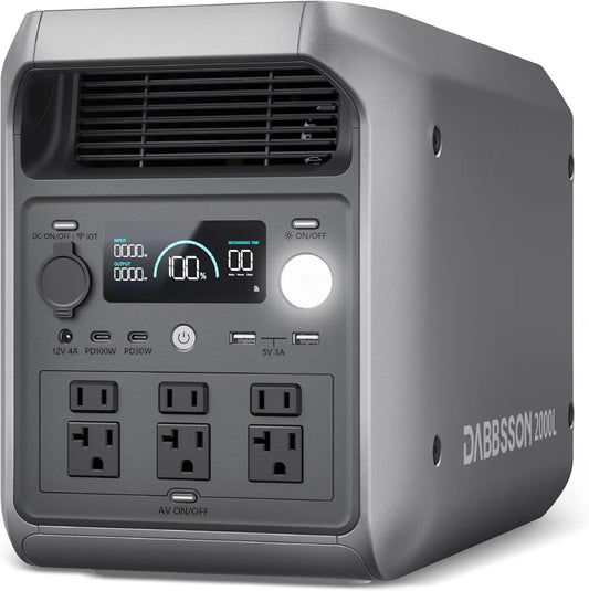 DABBSSON Portable Power Station 2000L, 2048Wh Semi-Solid LiFePO4 Battery, 2200W AC Output 6, 3300W Power Boost, 1 Hr Fast Charge, Solar Generator for Home Backup, Camping & RVs