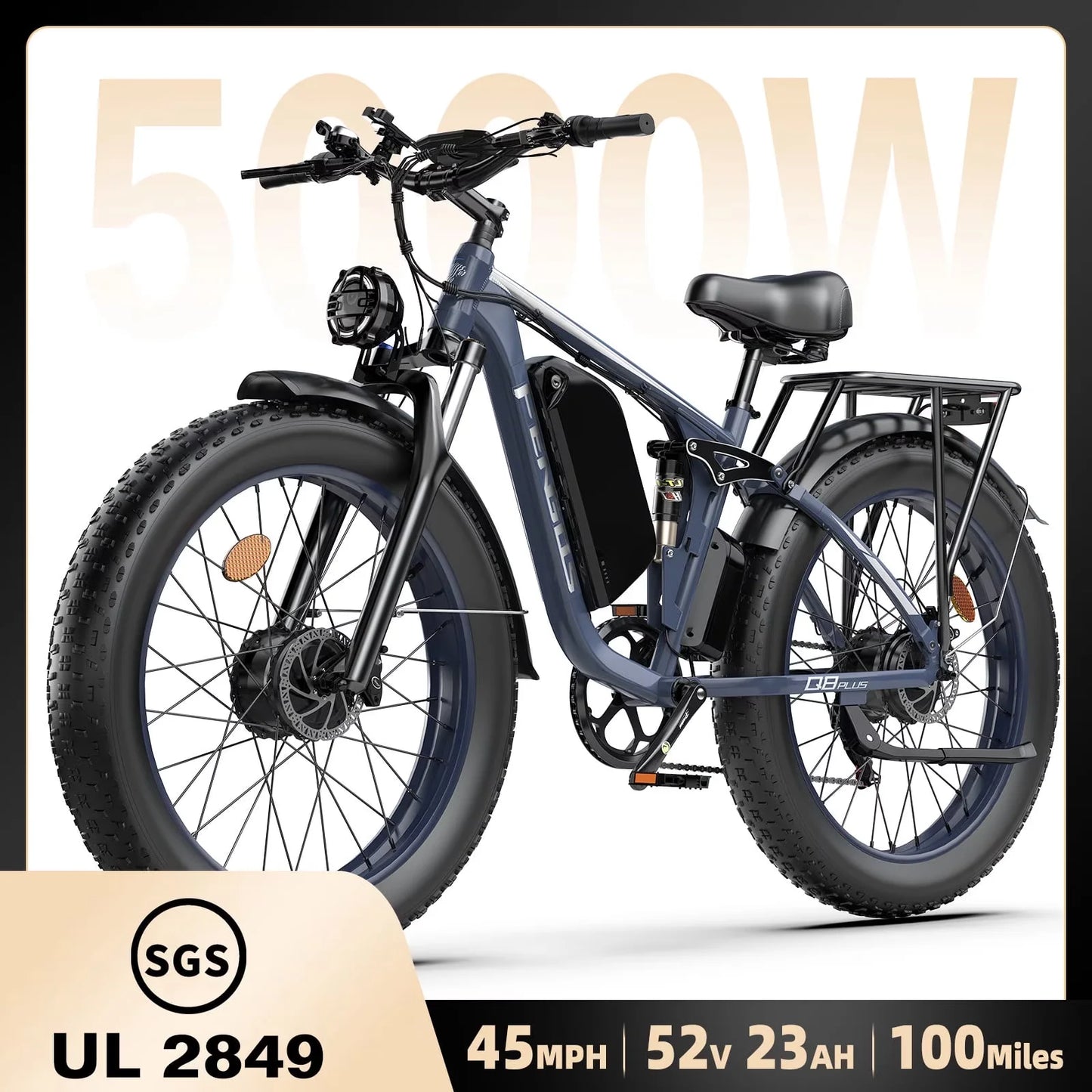 FENGQS Q8PLUS 6000W\5000W dual motor mountain electric vehicle 60V1200WH large battery, 100 kilometer range, hydraulic disc brake with turn signal.Fully shock-absorbing structure