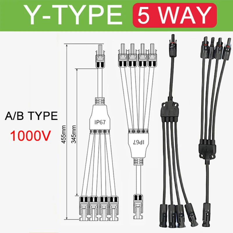 1Sets Photovoltaic Solar Connector 1000V 30A Male Female 3-Way 4-Way 5-Way Plug DC PV Y Type 1 To 2/3/4 Adapter