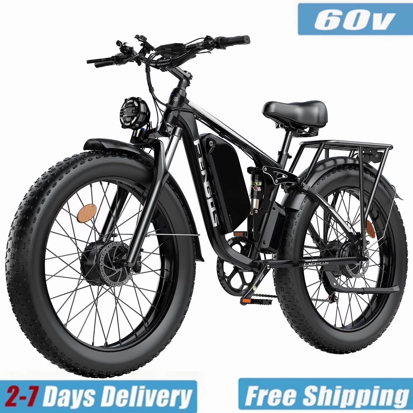 FENGQS Q8PLUS 6000W\5000W dual motor mountain electric vehicle 60V1200WH large battery, 100 kilometer range, hydraulic disc brake with turn signal.Fully shock-absorbing structure