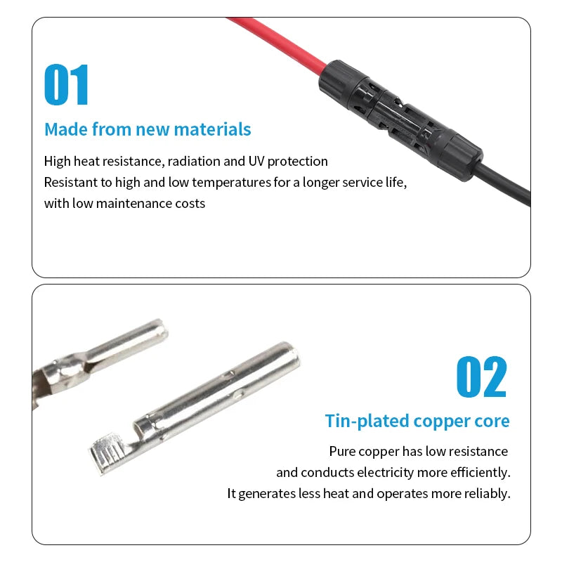 OMCH 1 Pair Aluminum Alloy Double Ends Solar Extension Cable with Connector 1/3/5m 10/12AWG 1000V Solar Cable Photovoltaic Wire