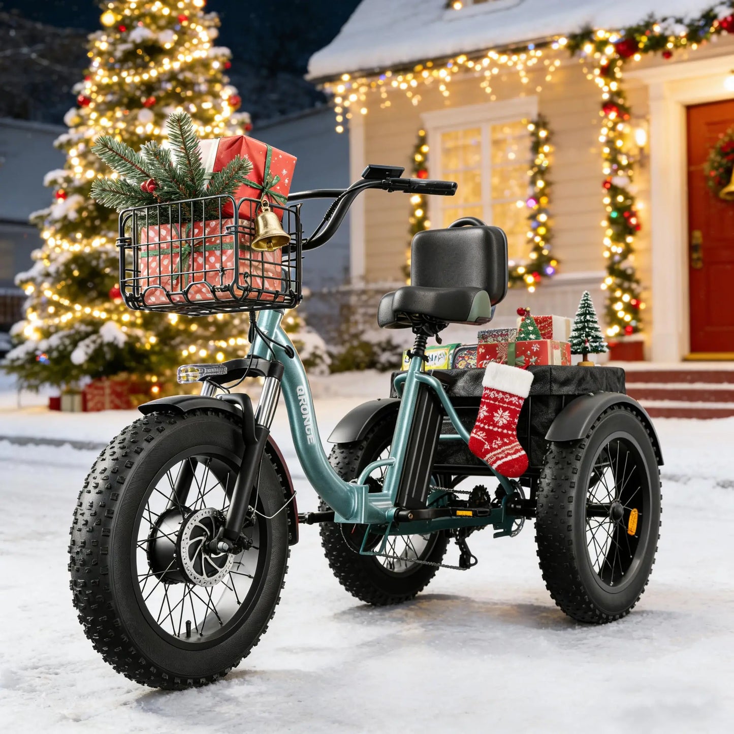 QRONGE Lava Electric Tricycle For Adults 960W Peak 36V 15AH Battery 50 Miles Range With Large Rear Basket Electric Trike