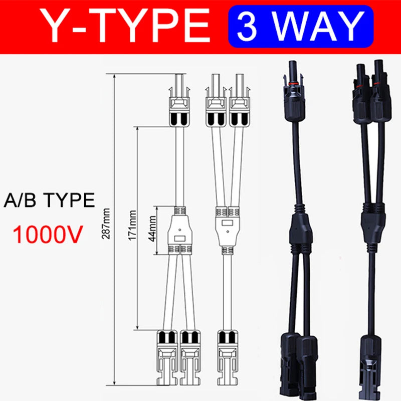 1Sets Photovoltaic Solar Connector 1000V 30A Male Female 3-Way 4-Way 5-Way Plug DC PV Y Type 1 To 2/3/4 Adapter