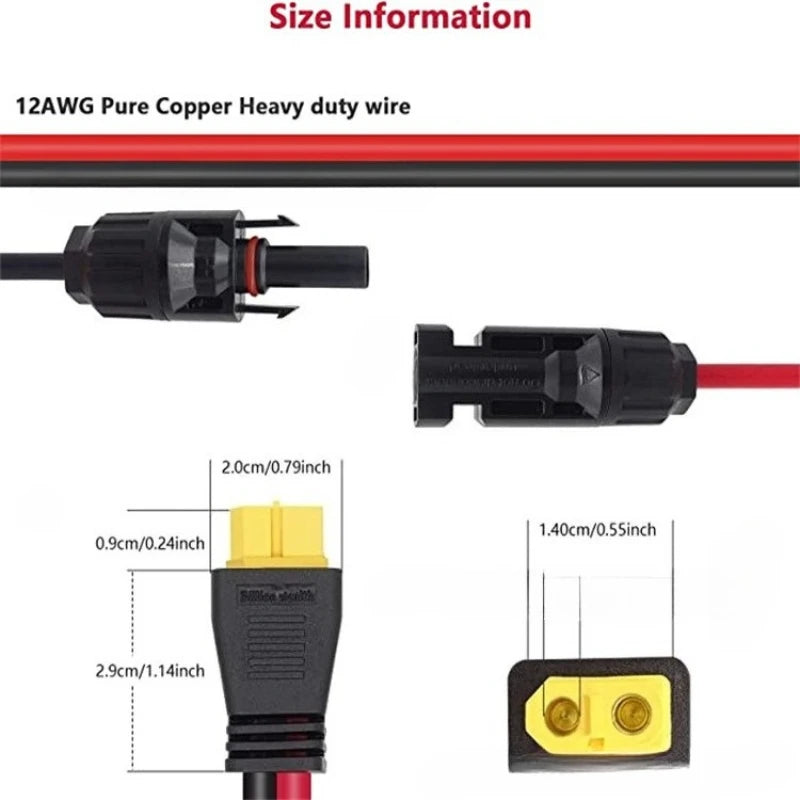 12AWG Solar Rubber-coated XT60 Connector To MC-4 Female Energy Storage Power Charging Cable XT60 Solar Panel Cable