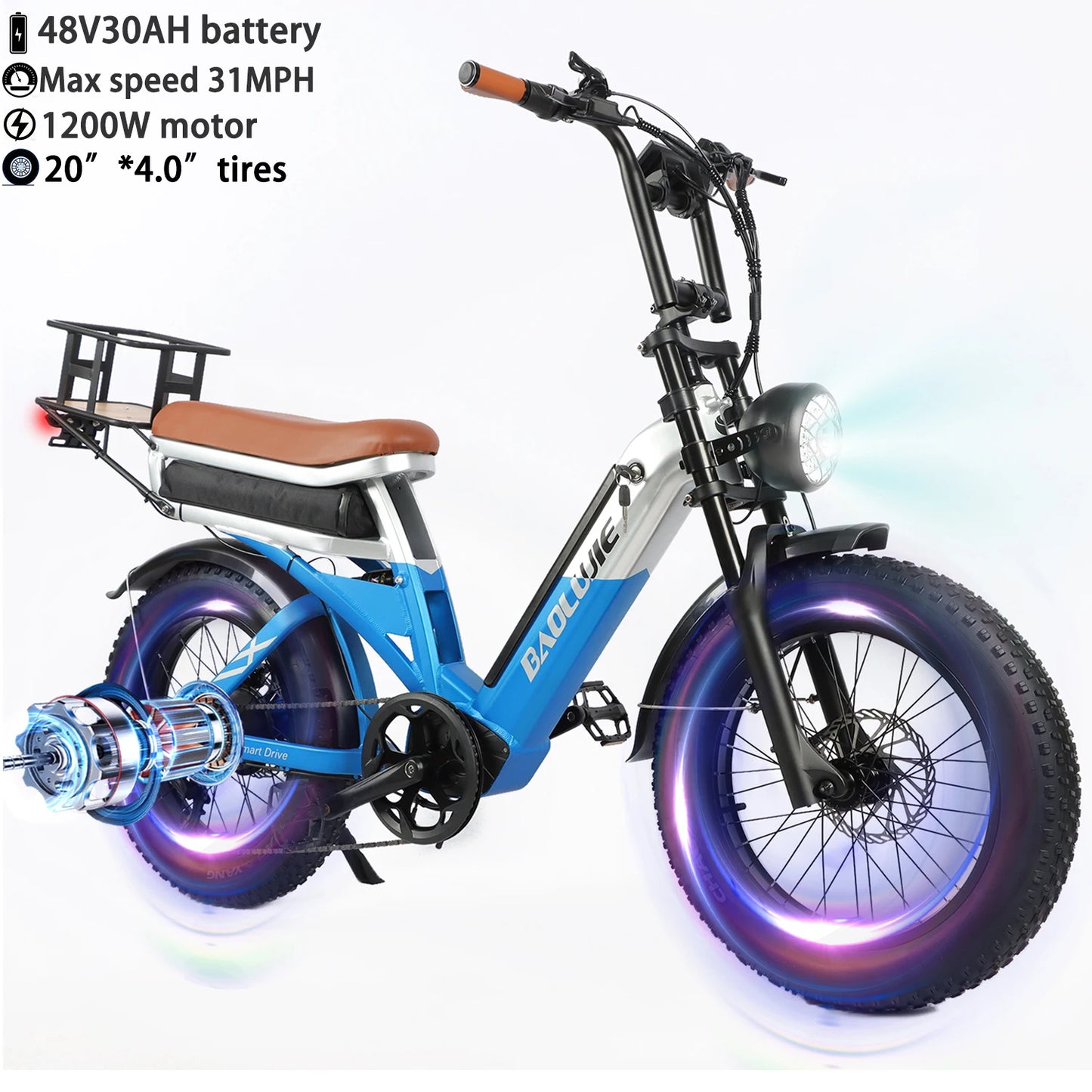 BAOLUJIE Moto Electric Bicycle Peak 1500/3000/5000W  48V/52V/60V Battery 35-45MPH Electric Bike E-Bike Adult Electric Motorcycle