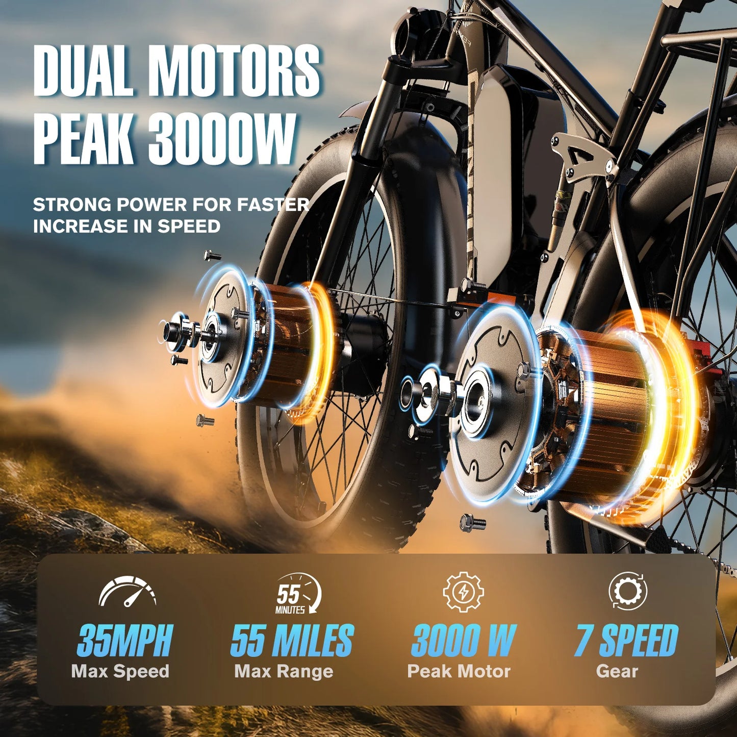 FENGQS Q8PLUS 6000W\5000W dual motor mountain electric vehicle 60V1200WH large battery, 100 kilometer range, hydraulic disc brake with turn signal.Fully shock-absorbing structure
