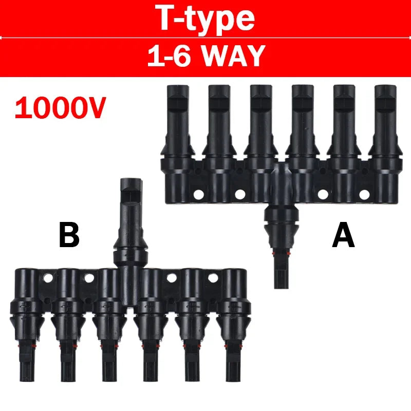 Photovoltaic Solar PV Connector Kit - Y/T Type, 30A 1000V, 3/4/5/6/7 Way Branch, for PV/MC Cable 2.5/4/6mm², Battery Module