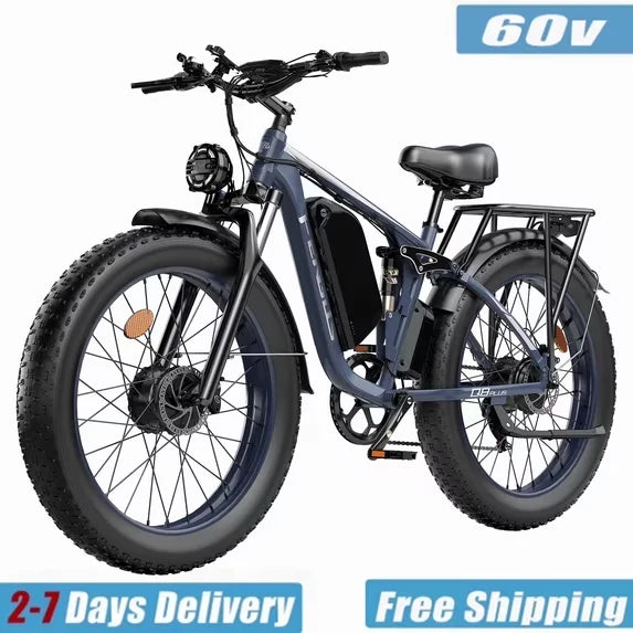 FENGQS Q8PLUS 6000W\5000W dual motor mountain electric vehicle 60V1200WH large battery, 100 kilometer range, hydraulic disc brake with turn signal.Fully shock-absorbing structure