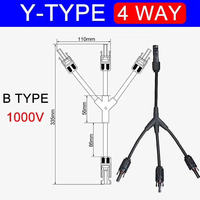 1Sets Photovoltaic Solar Connector 1000V 30A Male Female 3-Way 4-Way 5-Way Plug DC PV Y Type 1 To 2/3/4 Adapter