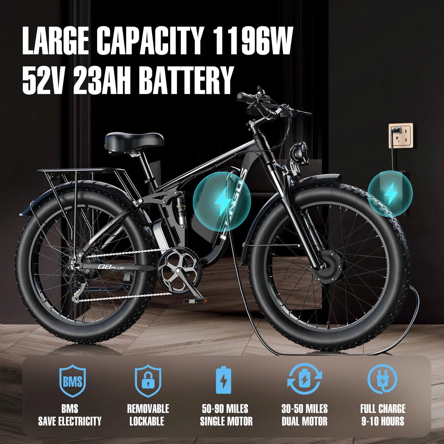 FENGQS Q8PLUS 6000W\5000W dual motor mountain electric vehicle 60V1200WH large battery, 100 kilometer range, hydraulic disc brake with turn signal.Fully shock-absorbing structure