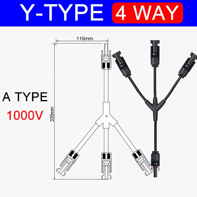 1Sets Photovoltaic Solar Connector 1000V 30A Male Female 3-Way 4-Way 5-Way Plug DC PV Y Type 1 To 2/3/4 Adapter