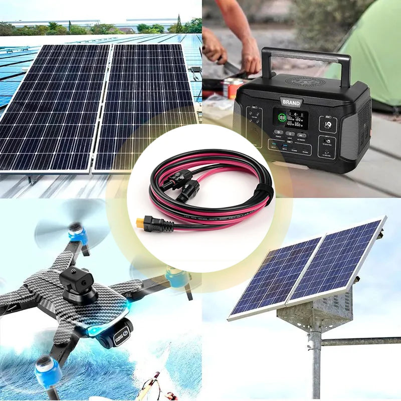 XT60 Female to Solar Panel Connector 12AWG Power Cord Energy Storage Charging Cable Photovoltaic Cells Solar System Accessories
