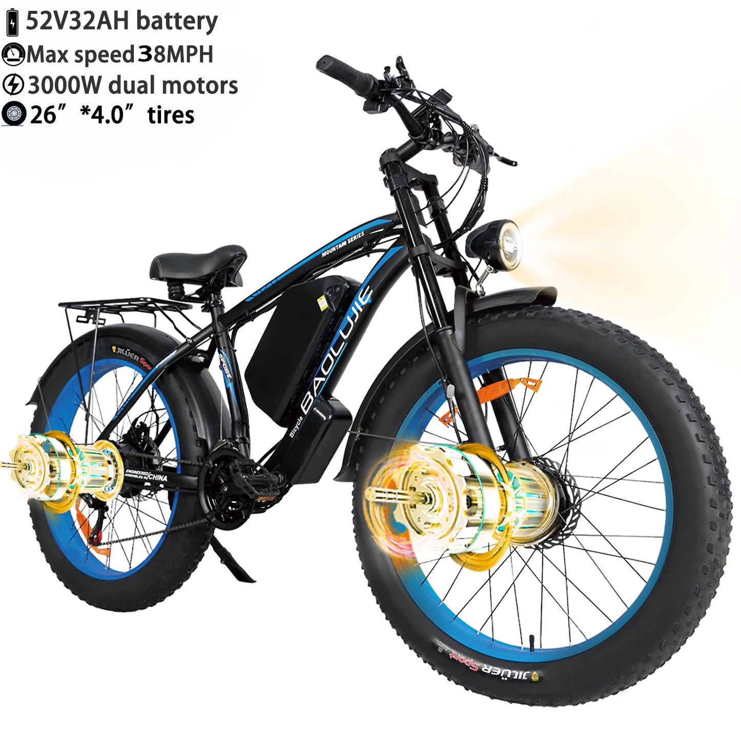 BAOLUJIE Moto Electric Bicycle Peak 1500/3000/5000W  48V/52V/60V Battery 35-45MPH Electric Bike E-Bike Adult Electric Motorcycle