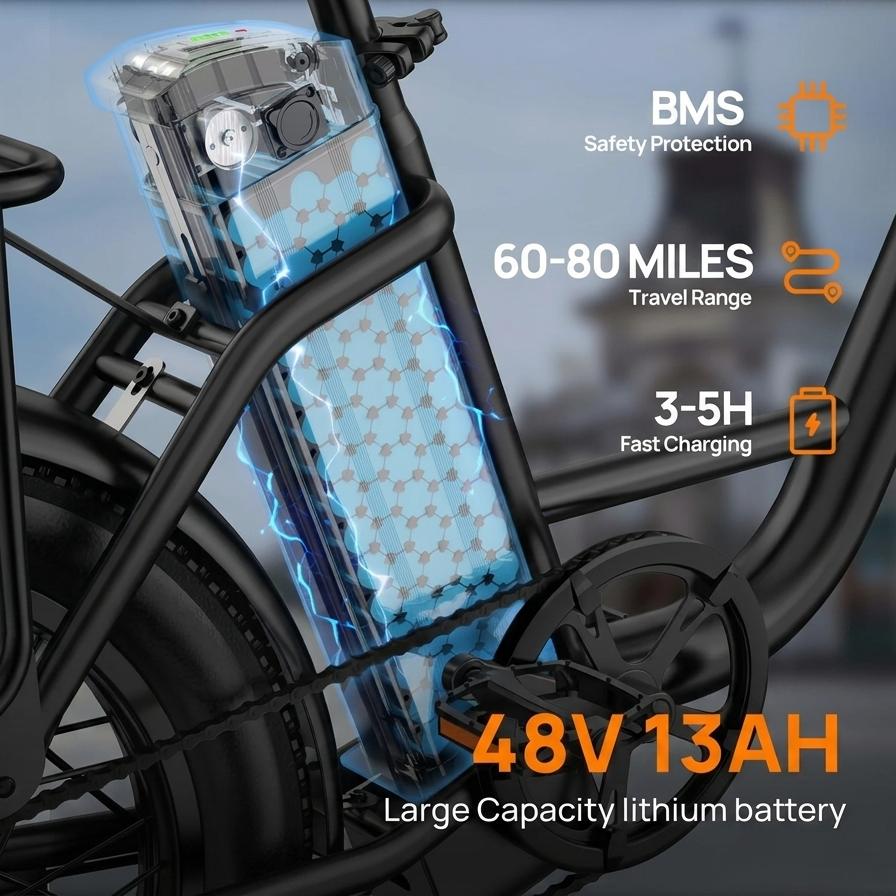 URLIFE 1000W E20 Electric Bike | 48V 13Ah Removable Battery, 28MPH, 20''X3" Fat Tire, 7-Speed E-Bike with Dual Disc Brake